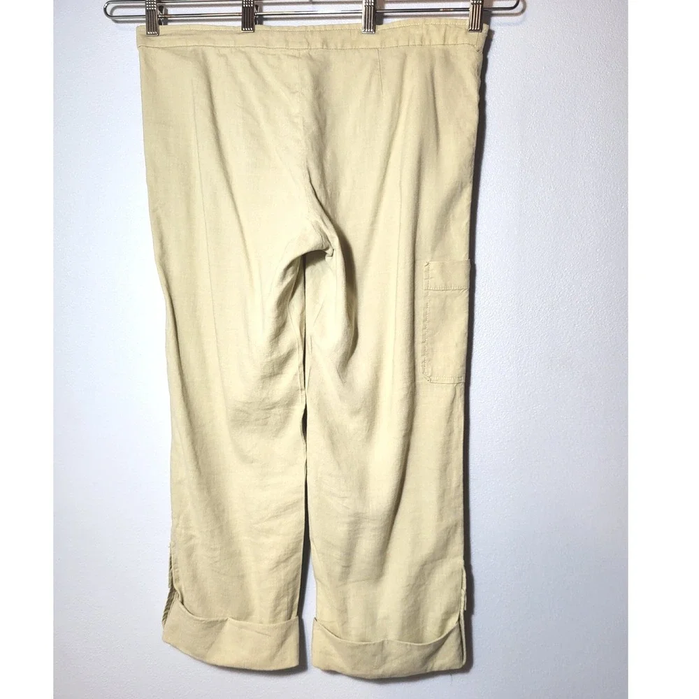 Banana Republic Womens Tan Linen Cargo Ankle Pants Drawstring Cuffs 10 Coastal